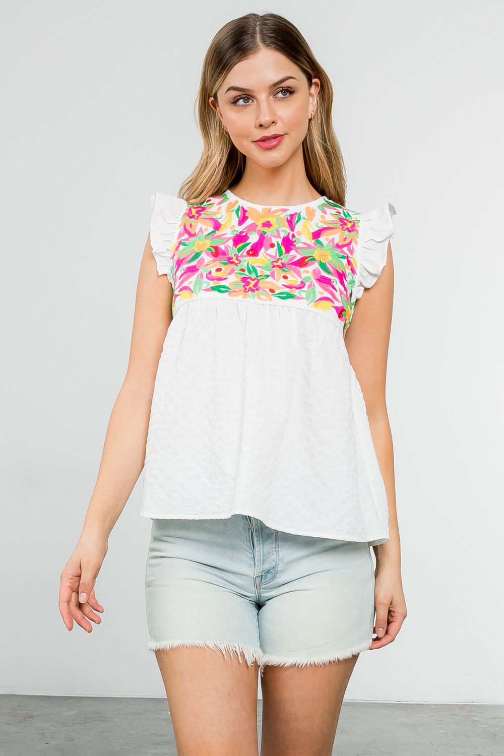 White Flutter Top