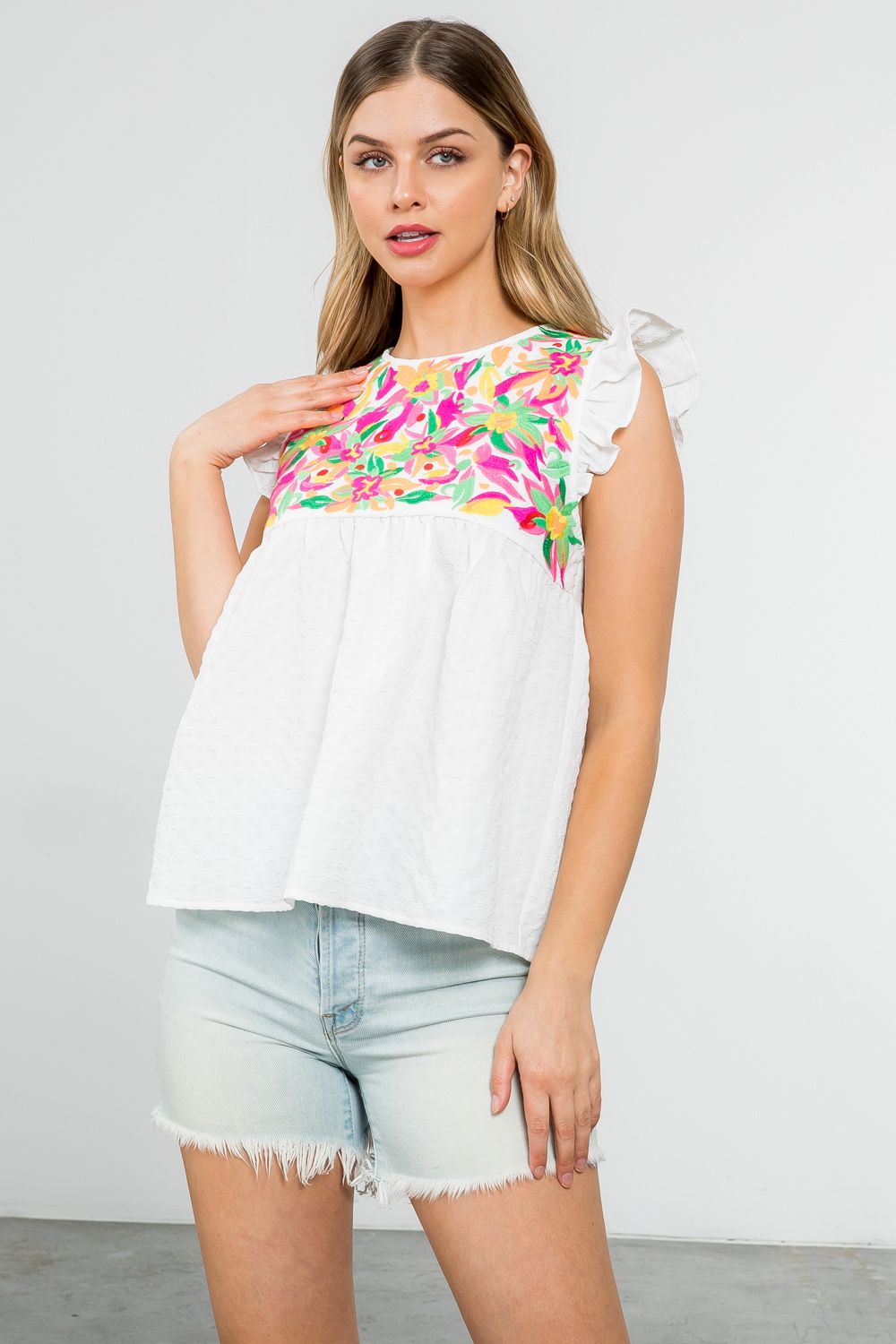 White Flutter Top